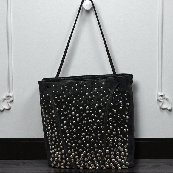 372 Zara | EUC Women’s Black Studded Silver Domed Studs Tote Bag (sz 13Wx12Hx3D) - Picture 3 of 14